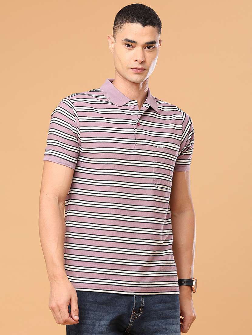 Men Striped Short Sleeve Regular Fit Polo T-shirt - 22491351 -  Standard Image - 2