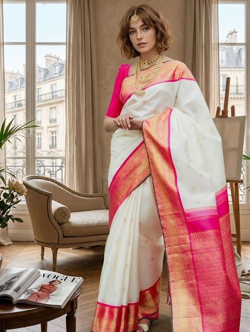women self design banarasi saree with blouse