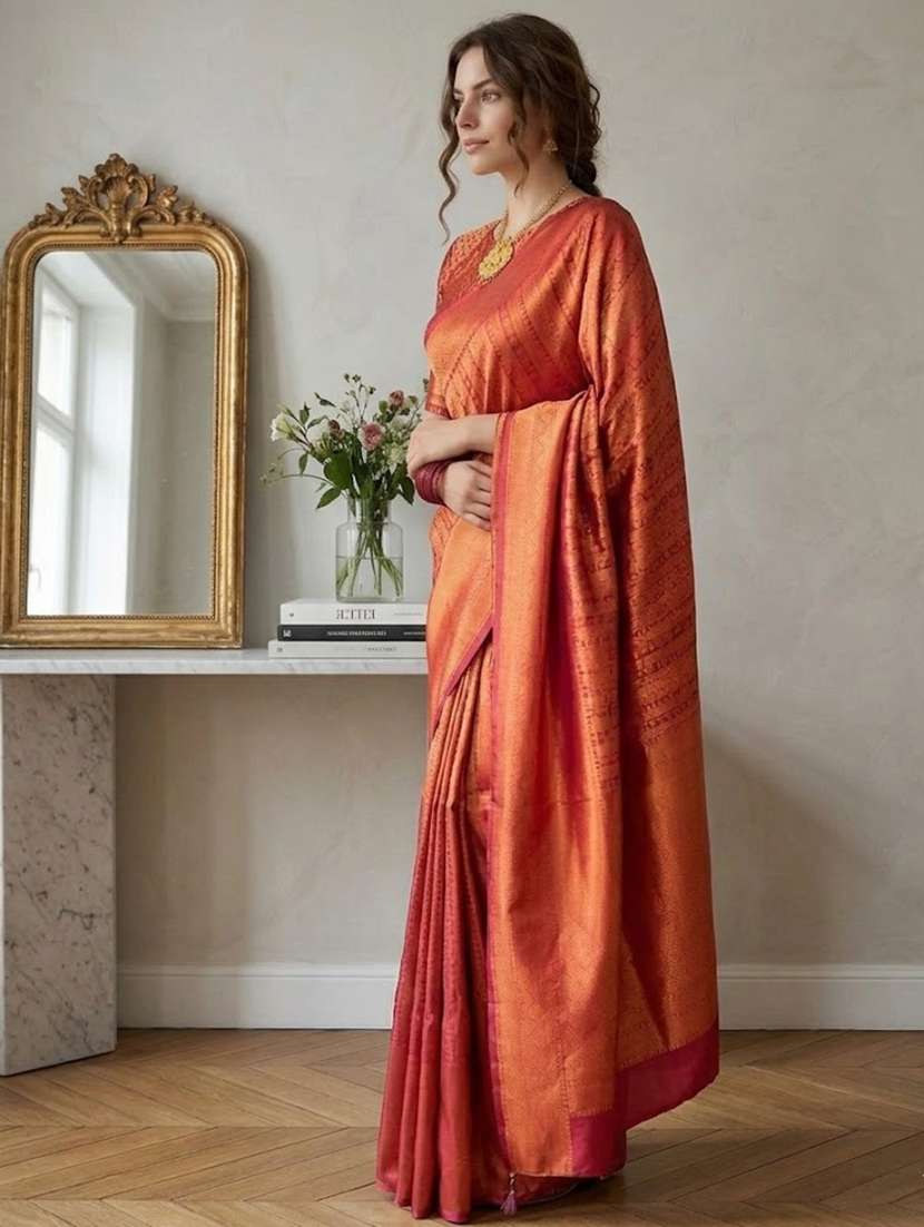 Women Self Design Kanjivaram Saree With Blouse - 22492828 -  Standard Image - 2