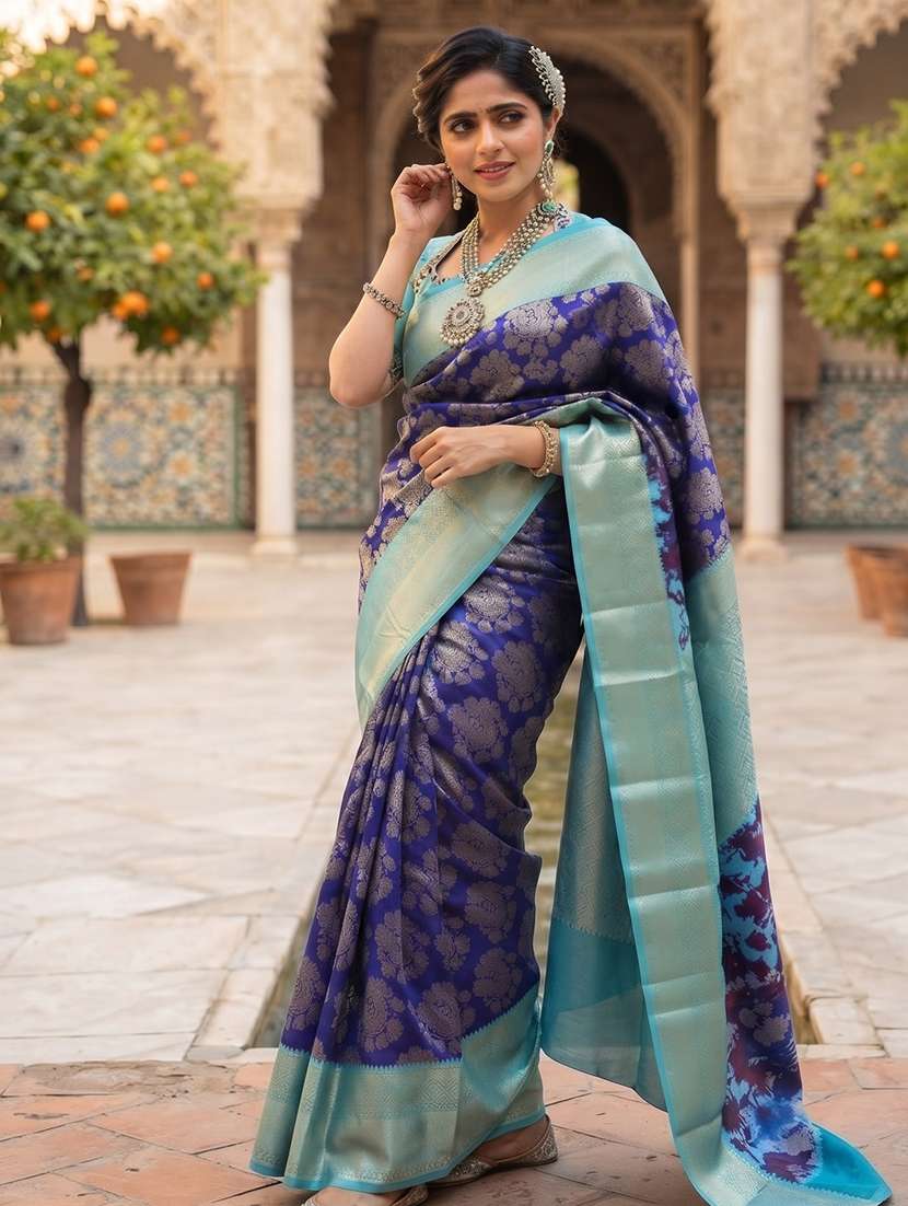 women self design banarasi saree with blouse