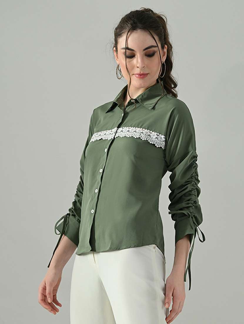 women solid long sleeves collared shirt - 22494736 -  Standard Image - 2