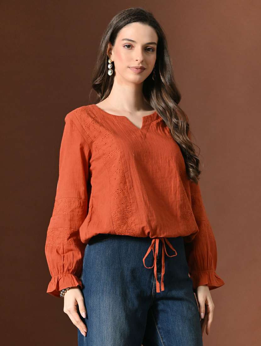 women self design long sleeves regular top - 22494738 -  Standard Image - 2