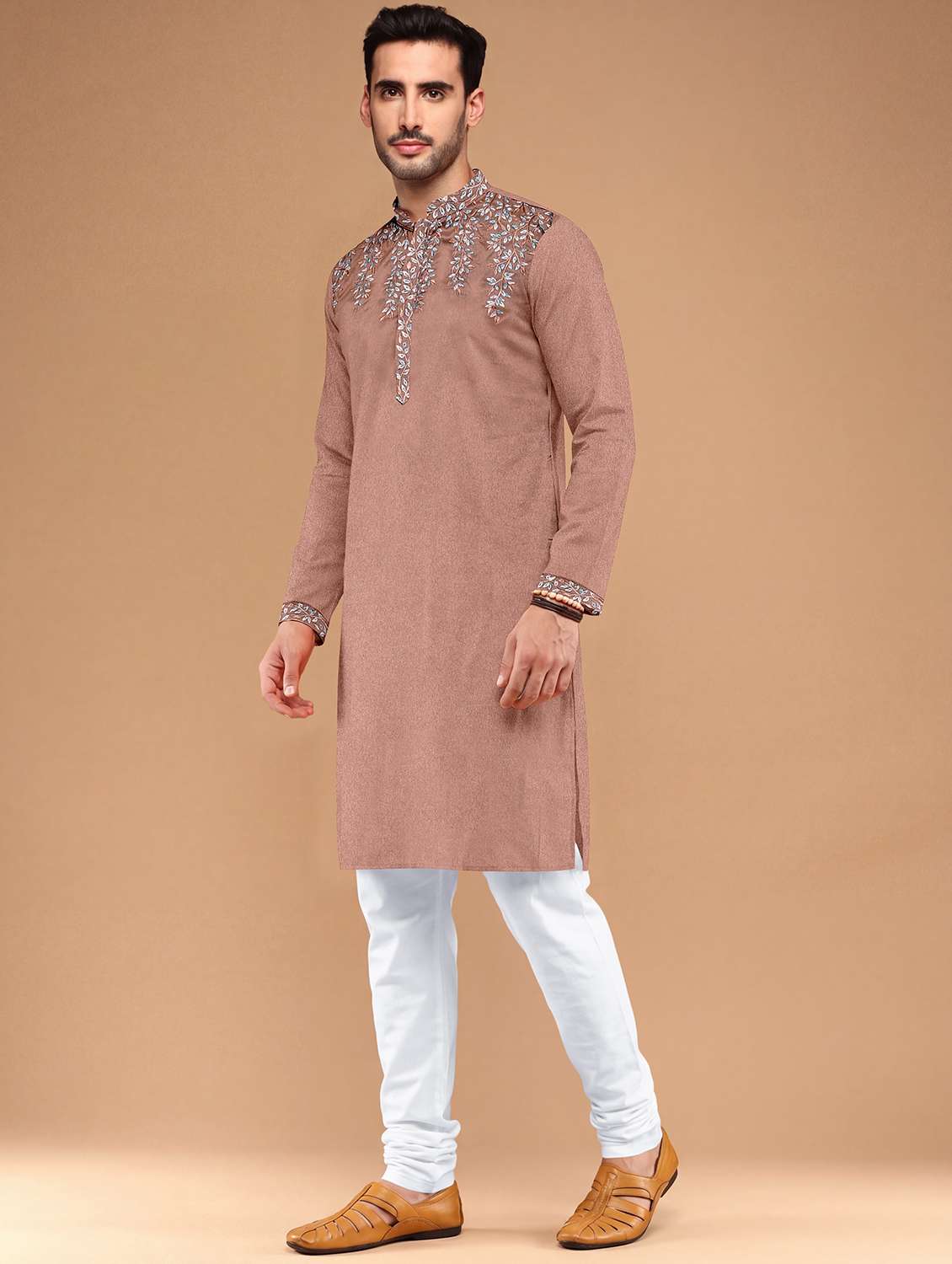 men solid with work mandarin neck kurta pyjama set - 22494764 -  Standard Image - 2
