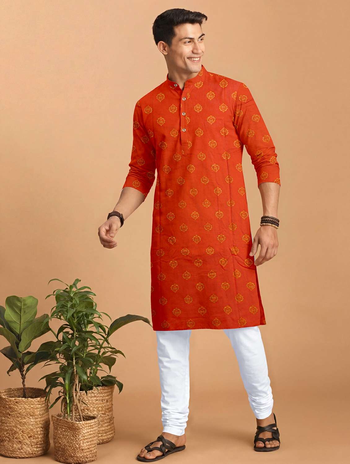 men printed mandarin neck kurta pyjama set - 22494770 -  Standard Image - 2