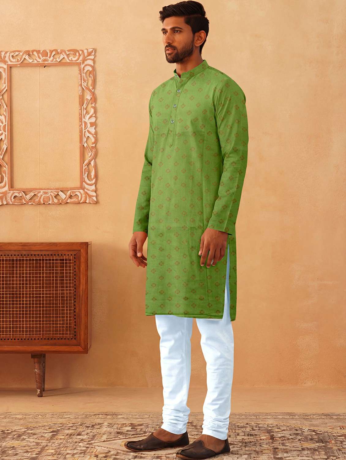 men printed mandarin neck kurta pyjama set - 22494771 -  Standard Image - 2