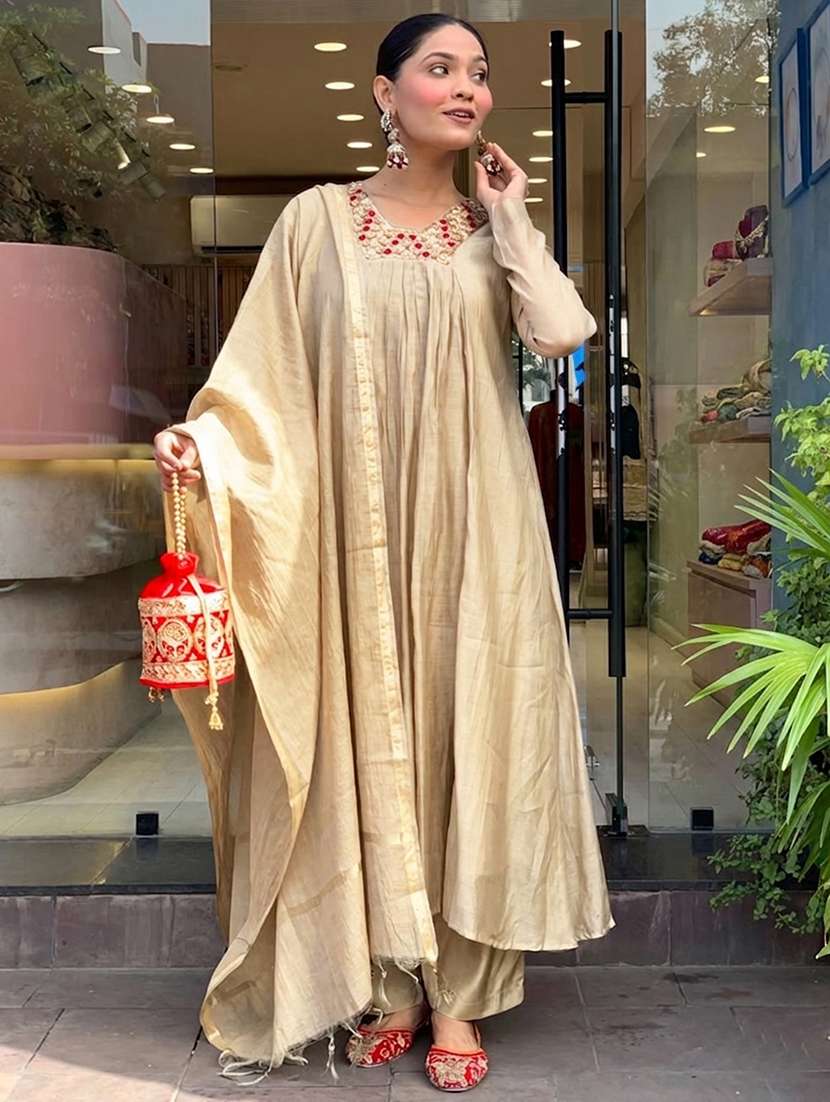 beige chanderi kurta pant  set - 22494828 -  Standard Image - 2