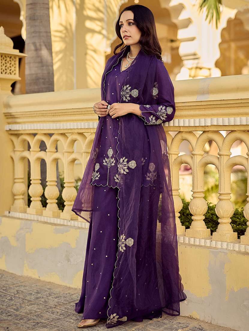 women embroidered three quarter sleeve kurta palazzo with dupatta set - 22494840 -  Standard Image - 2
