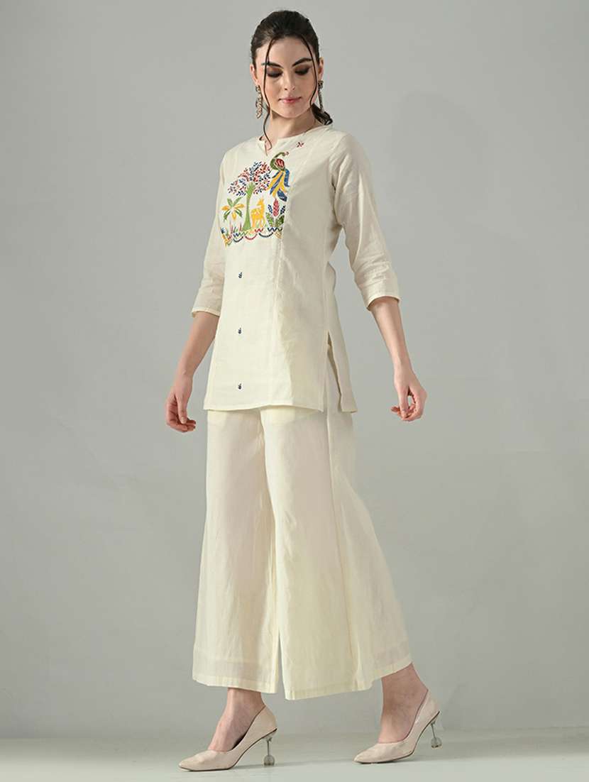 women embroidered notch neck top and palazzo co-ord set - 22494856 -  Standard Image - 2