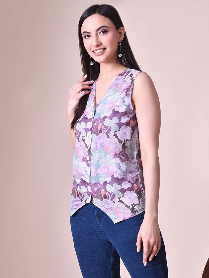 women floral printed v-neck vest top - 22494884 -  Standard Image - 2