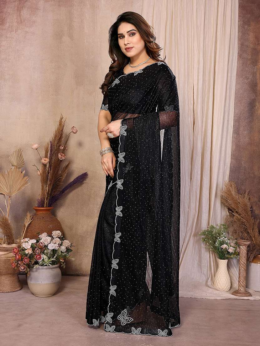 women solid with work embellished saree with blouse - 22495017 -  Standard Image - 2