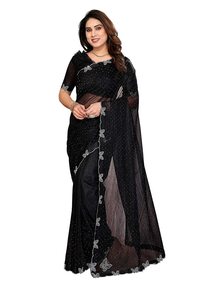 women solid with work embellished saree with blouse