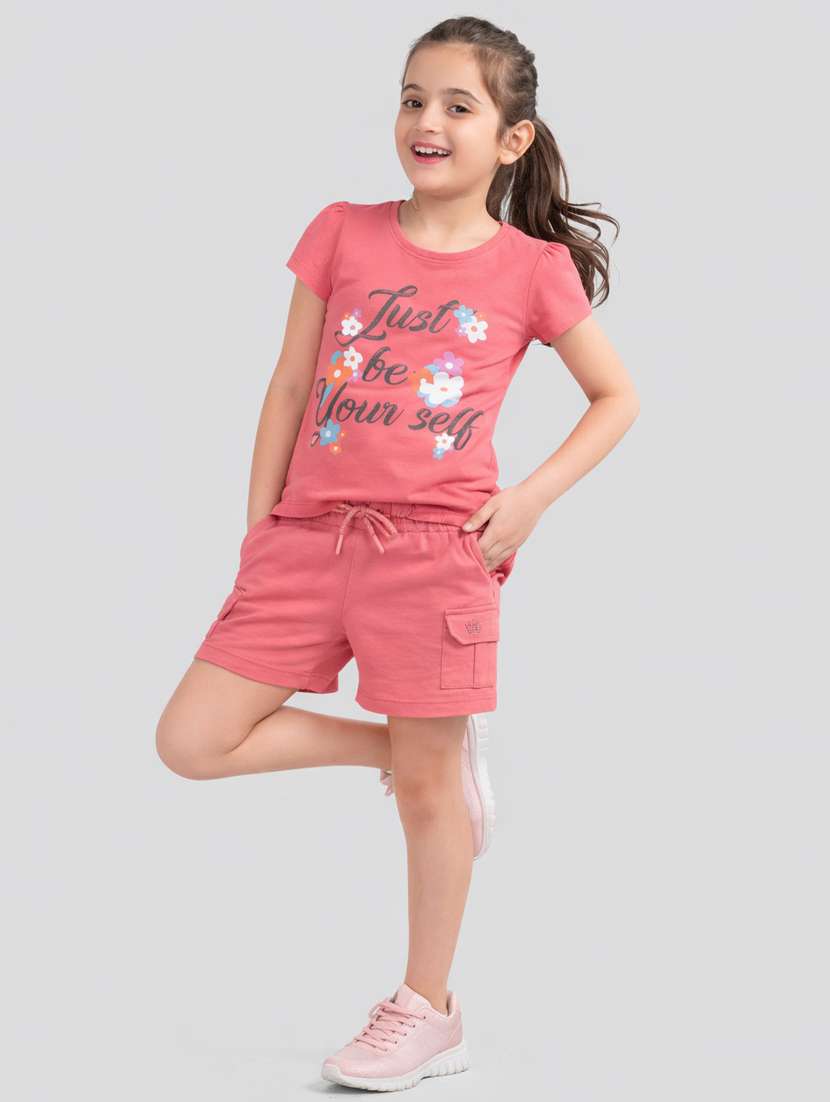girls coral cotton shorts sets twin sets & jump suit