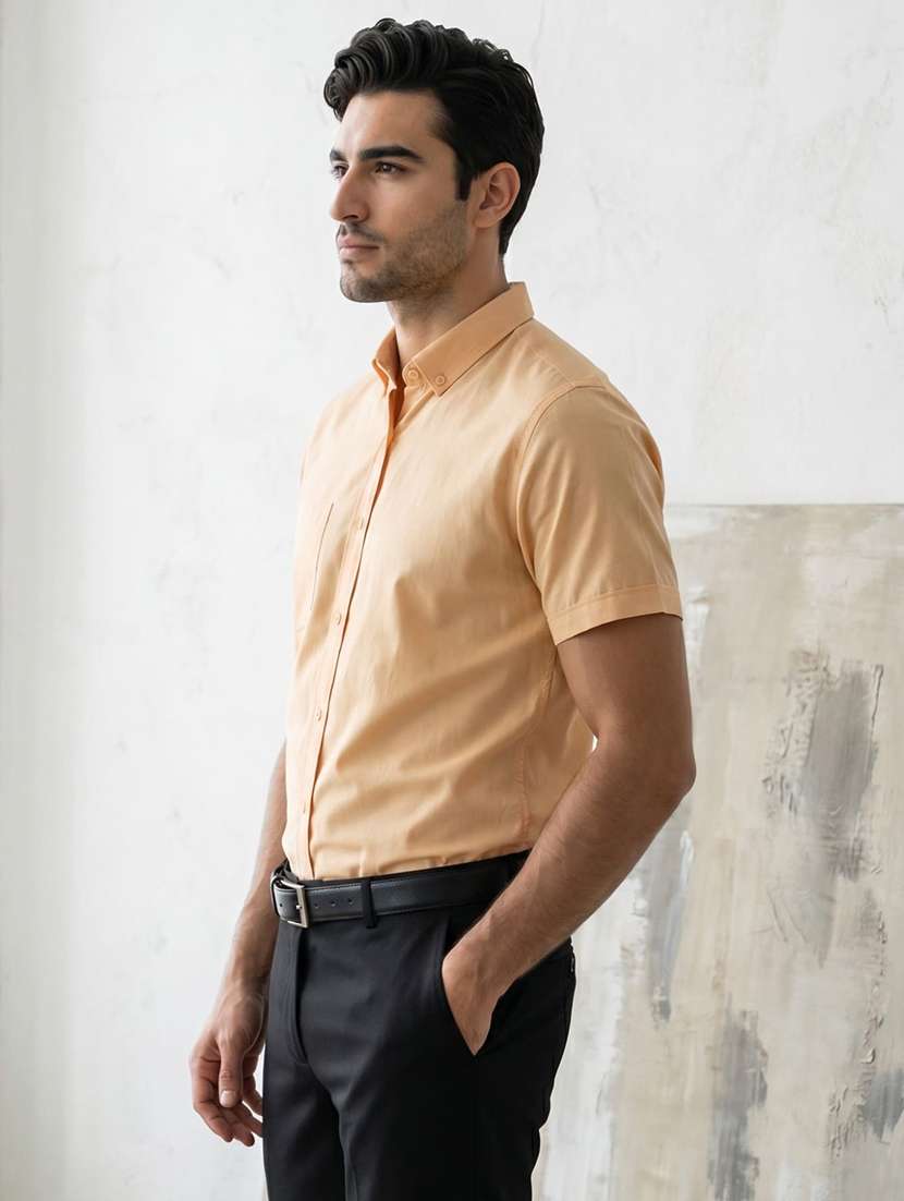 men solid short sleeve slim fit formal shirt - 22495038 -  Standard Image - 2