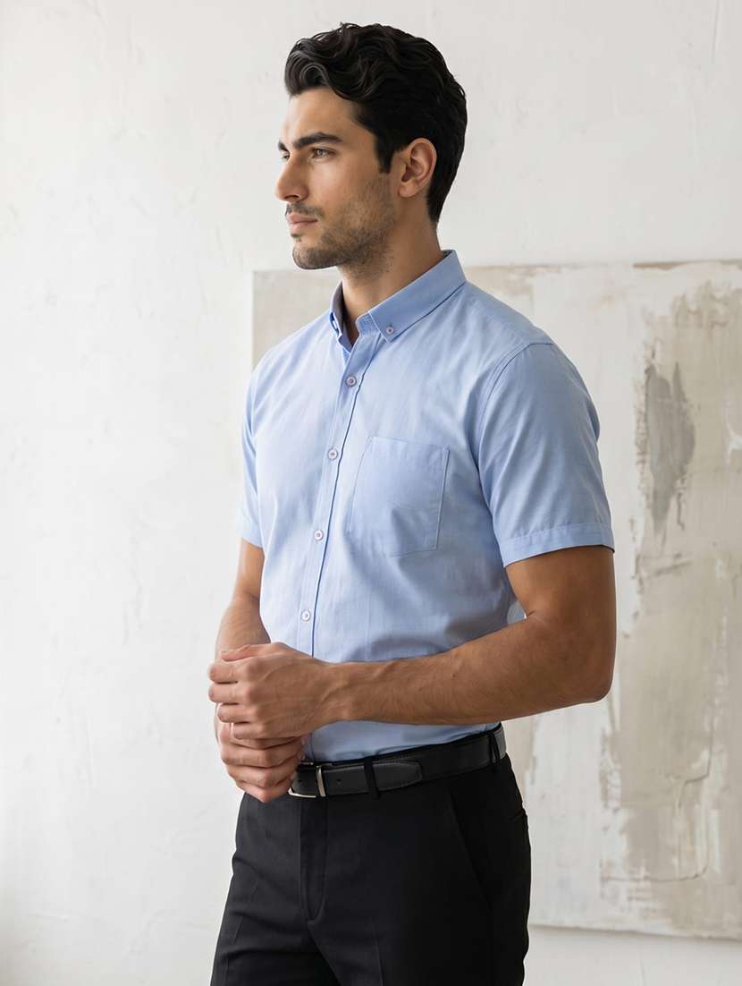 Men Solid Short Sleeve Slim Fit Formal Shirt - 22495040 -  Standard Image - 2