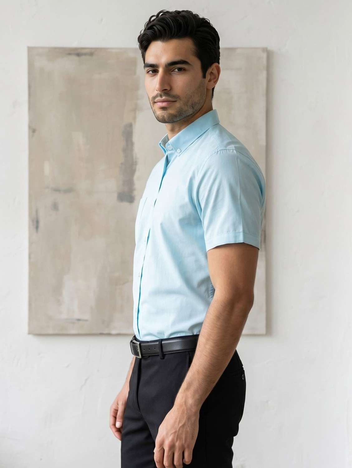 men solid short sleeve slim fit formal shirt - 22495042 -  Standard Image - 2