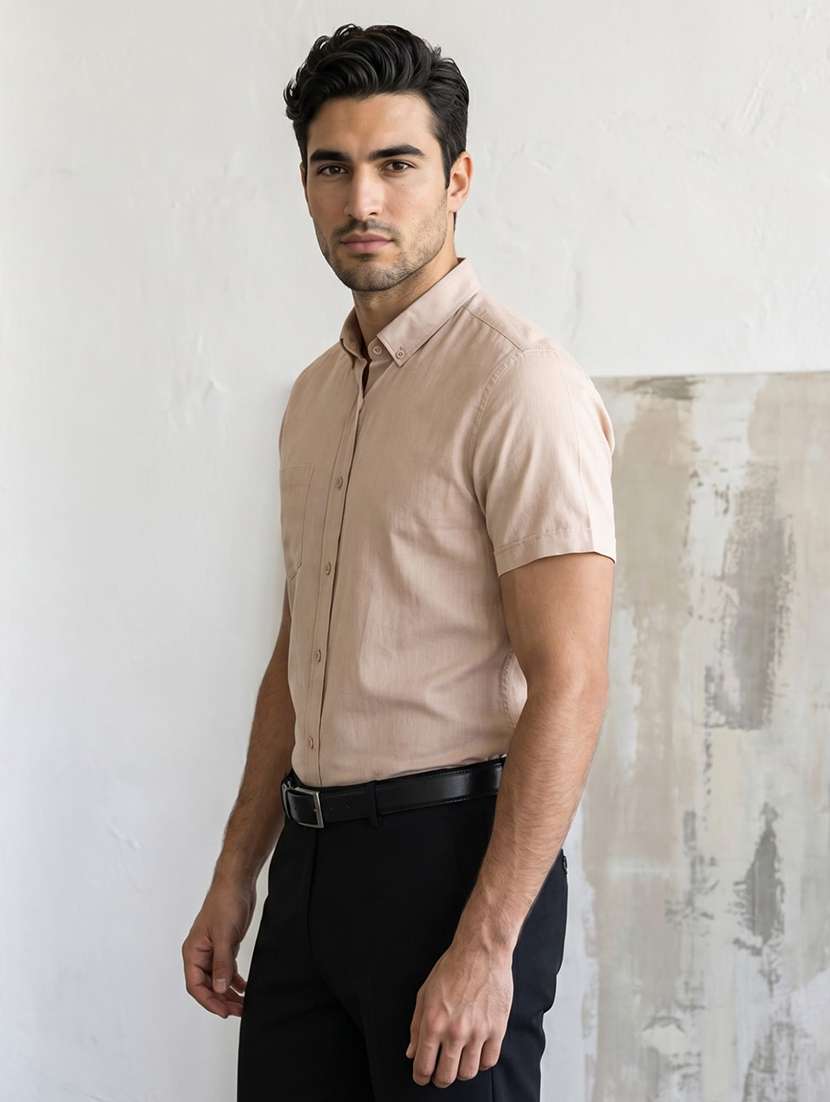 men solid short sleeve slim fit formal shirt - 22495043 -  Standard Image - 2