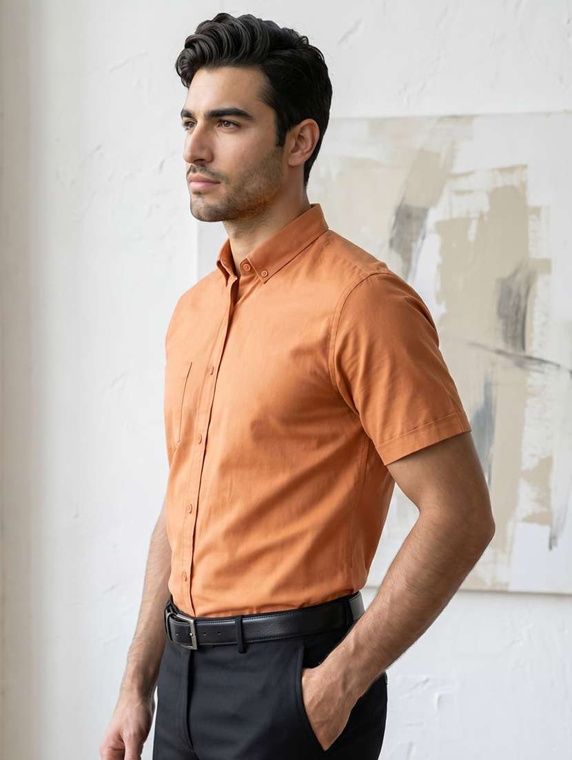 men solid short sleeve slim fit formal shirt - 22495045 -  Standard Image - 2