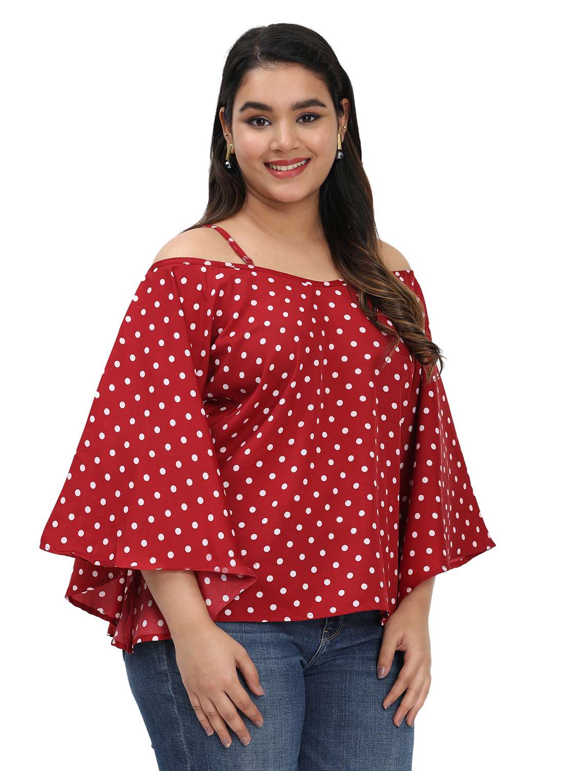women polka dots cold shoulder top - 22495193 -  Standard Image - 2