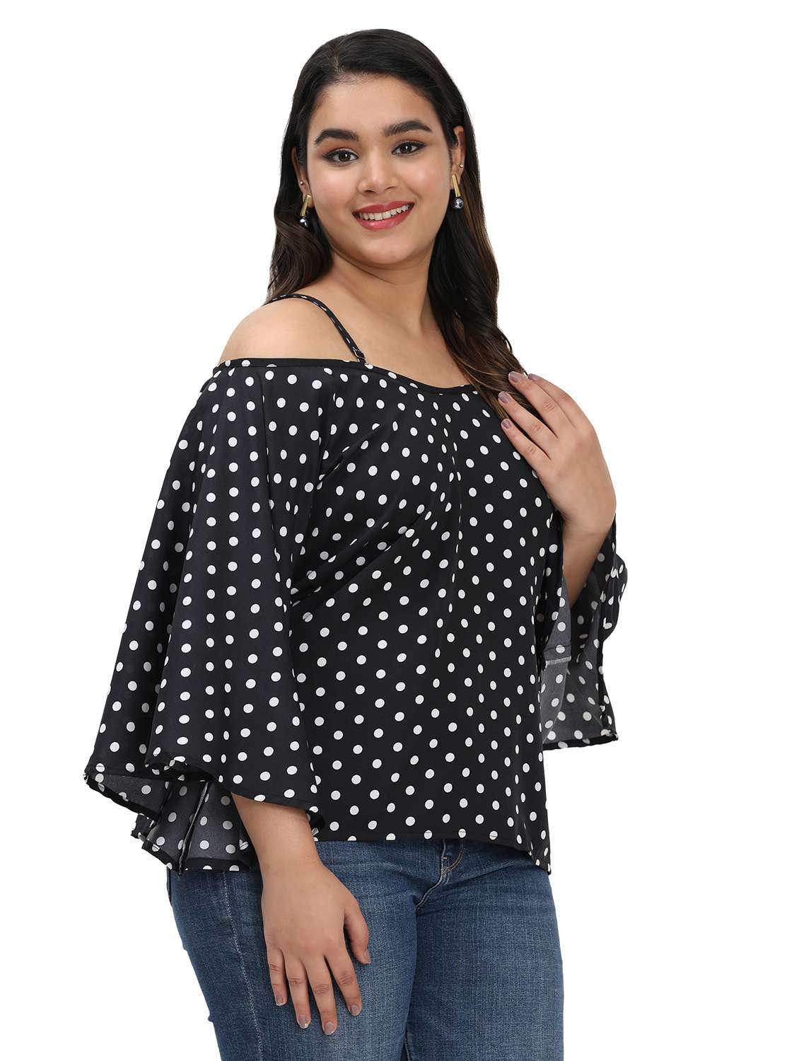 women polka dots cold shoulder top - 22495194 -  Standard Image - 2
