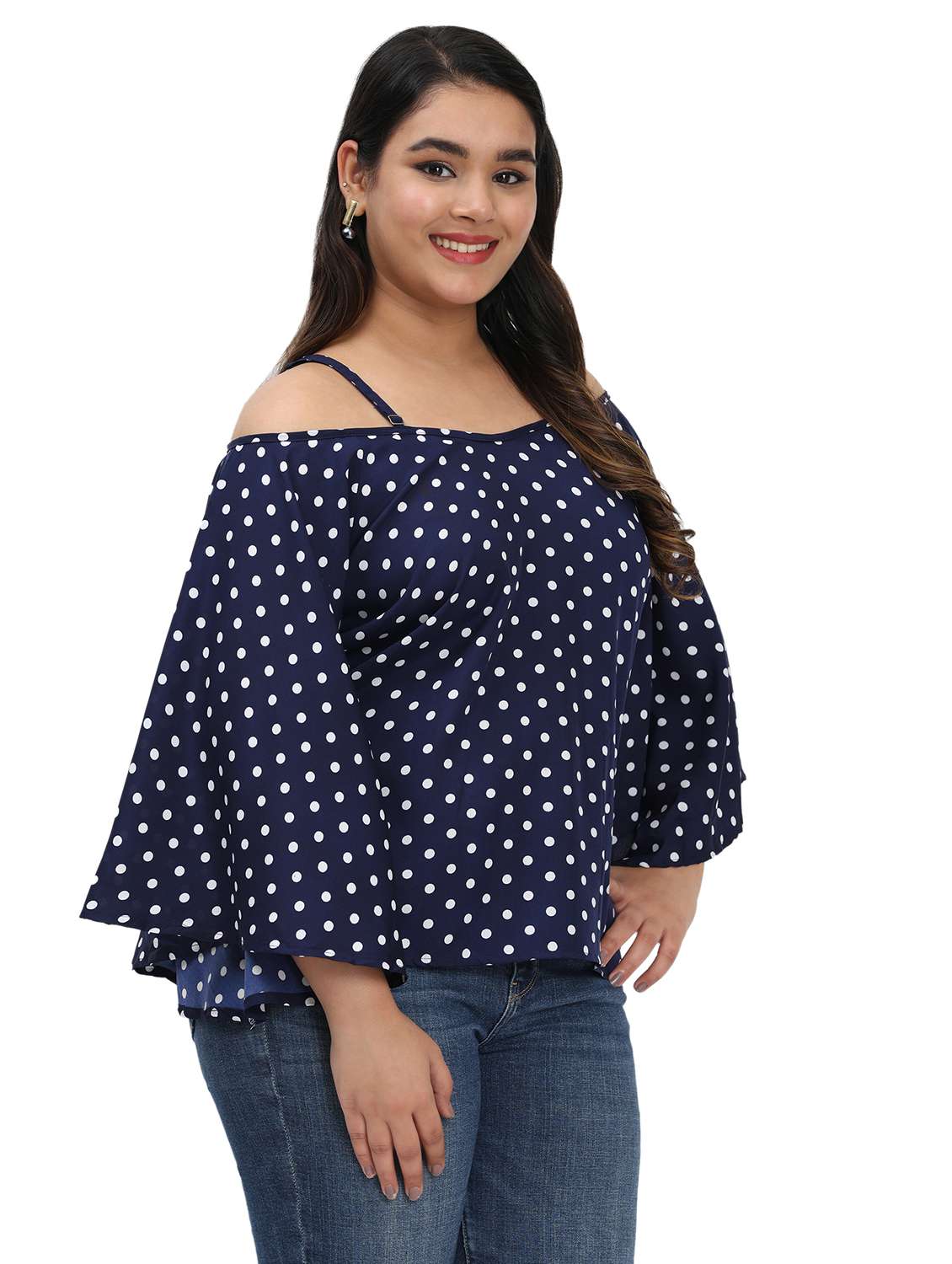 women polka dots cold shoulder top - 22495196 -  Standard Image - 2