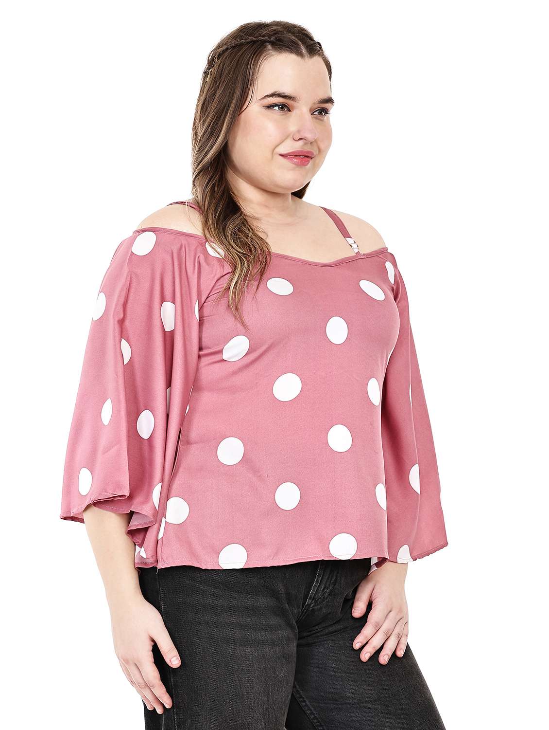 women polka dots cold shoulder top - 22495199 -  Standard Image - 2