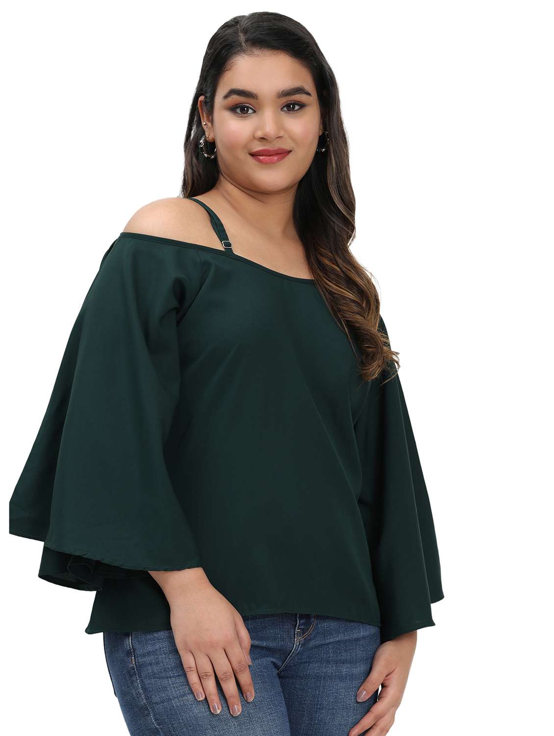 teal cold shoulder crepe top with shoulder straps - 22495203 -  Standard Image - 2