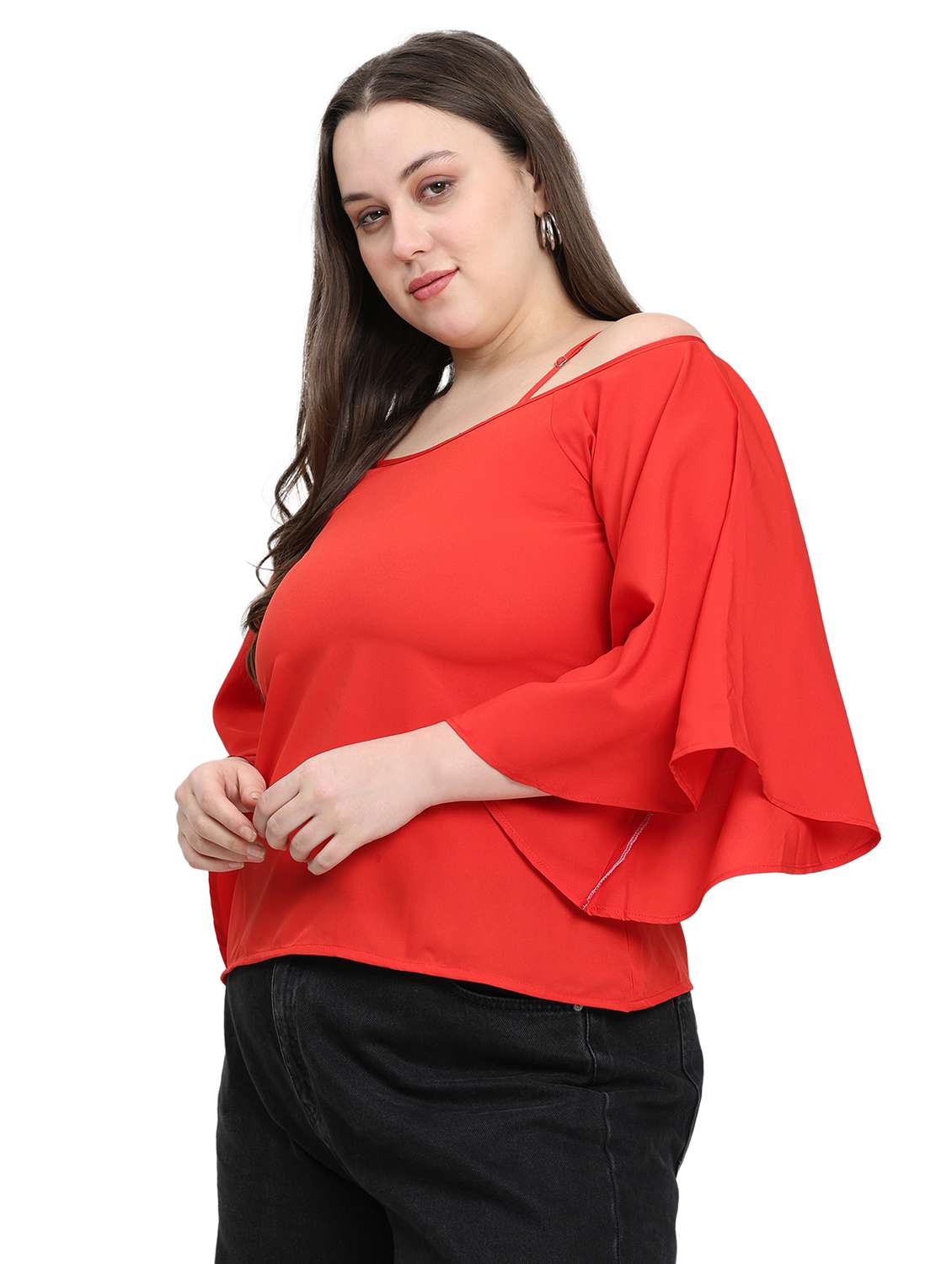women solid cold shoulder top - 22495206 -  Standard Image - 2