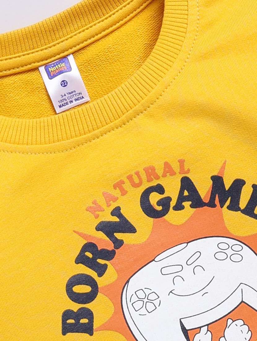 boys yellow cotton blend graphic print round neck sweatshirt - 22495220 -  Standard Image - 2