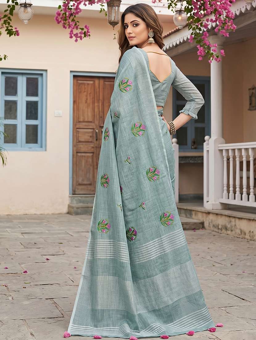 women solid with work embroidered saree with blouse - 22495282 -  Standard Image - 2