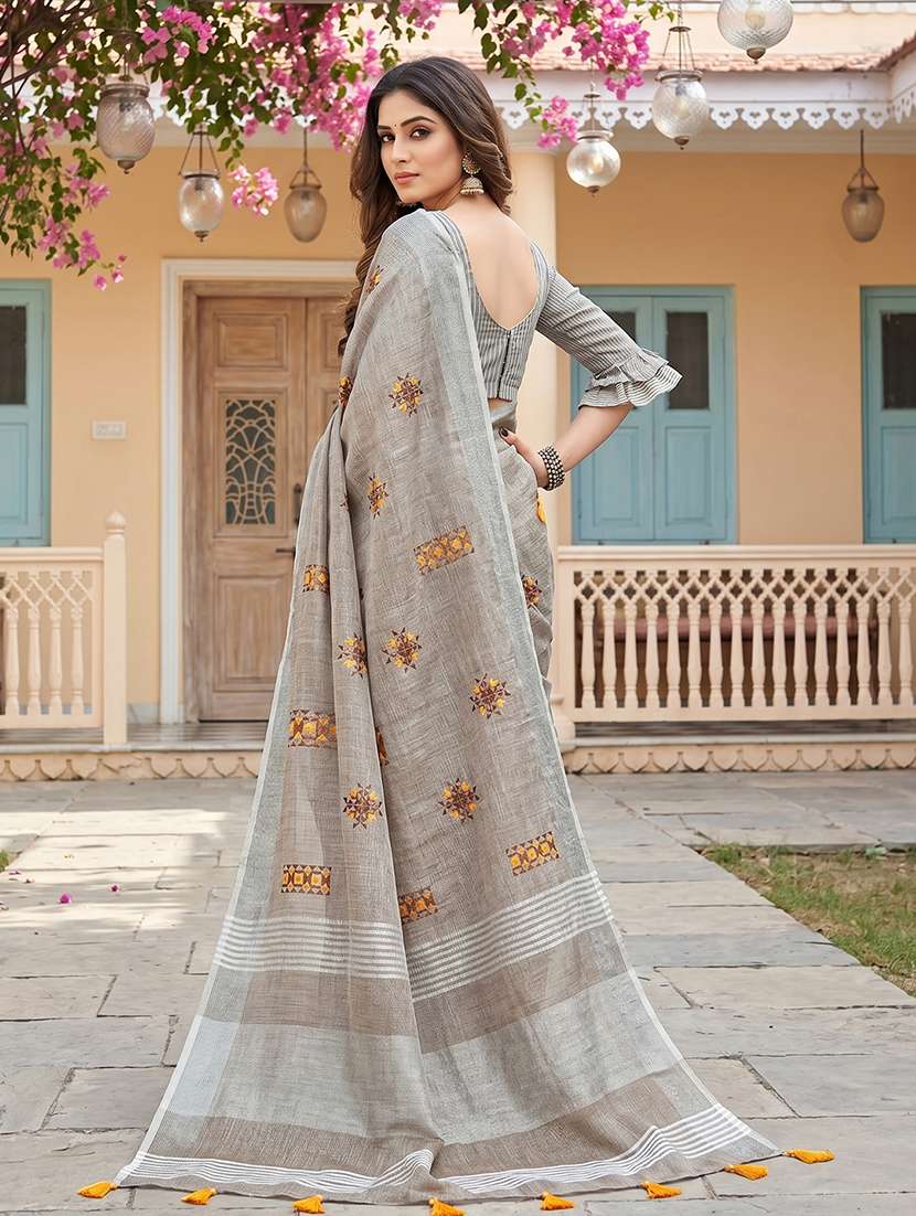 women solid with work embroidered saree with blouse - 22495283 -  Standard Image - 2