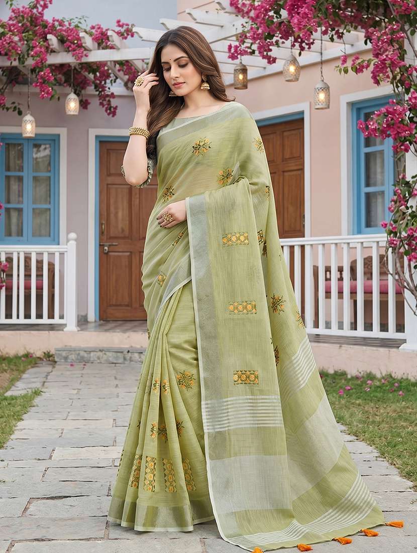 women solid with work embroidered saree with blouse - 22495285 -  Standard Image - 2