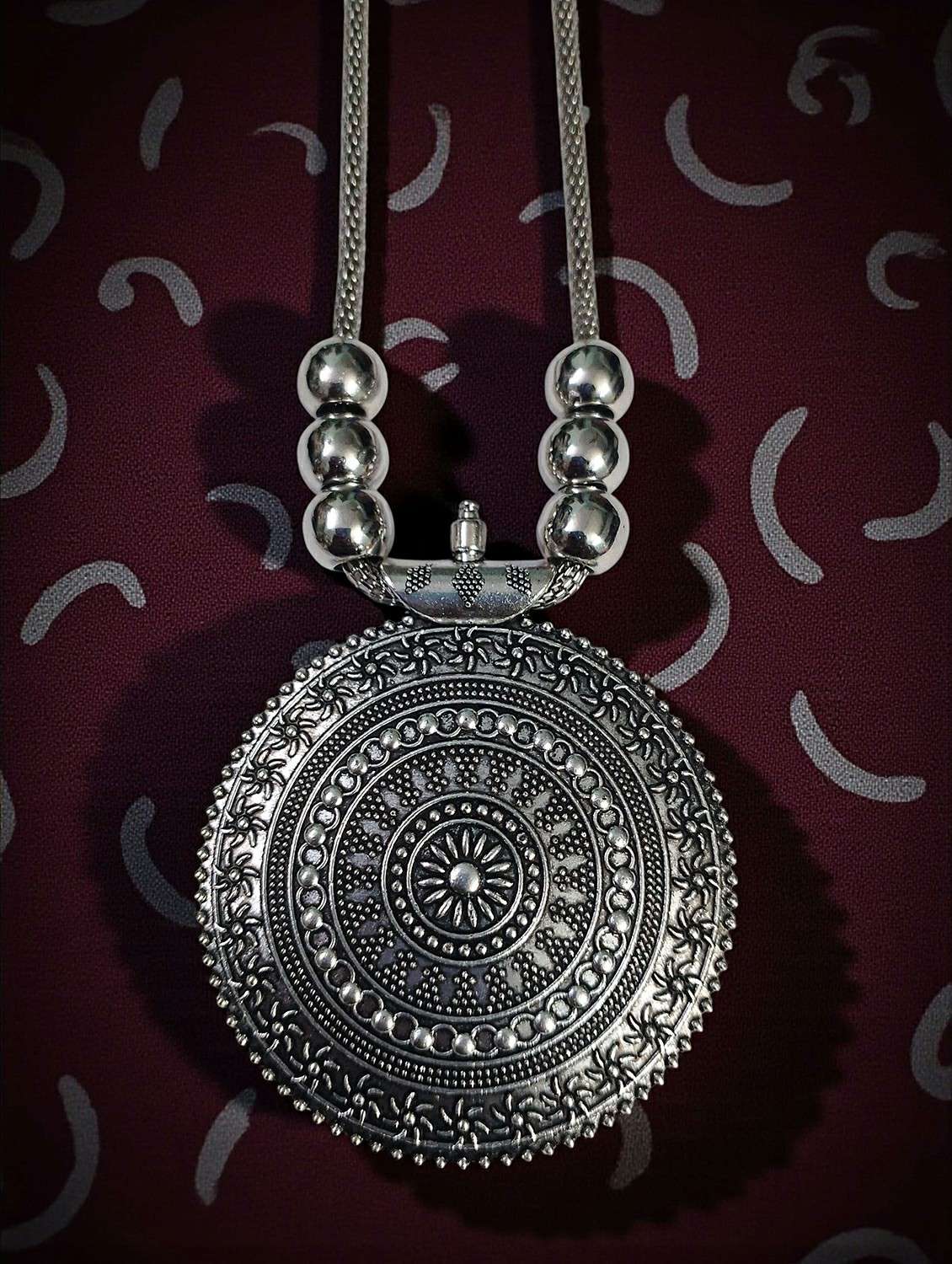 Antique Silver Oxidised Big Pendant Necklace Chain For Women - 22495397 -  Standard Image - 2