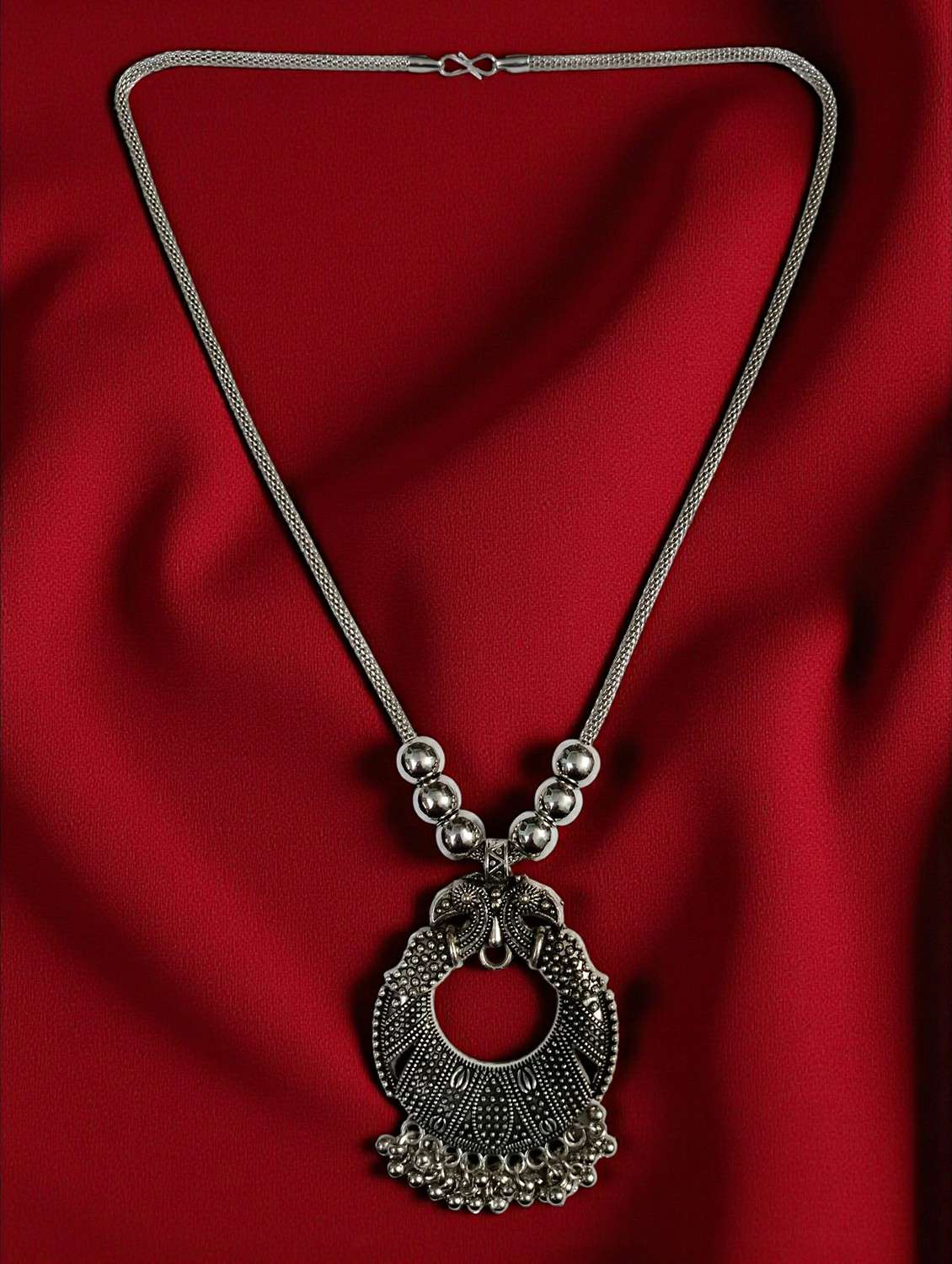 oxidised traditional peacock pendant necklace chain