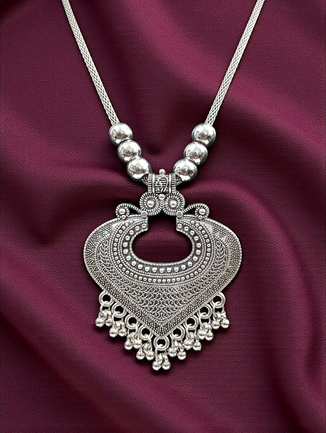 oxidised silver big pendant necklace elegant chain jewellery