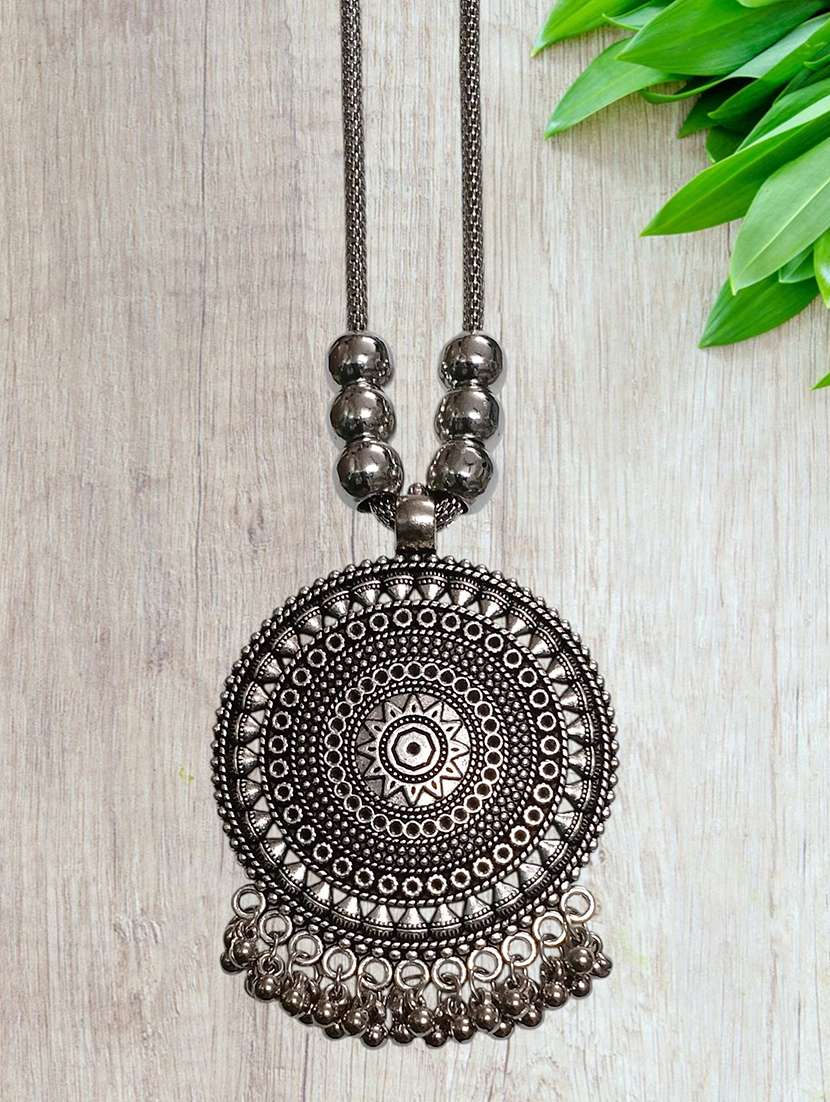 artificial oxidised silver big pendant funky necklace chain