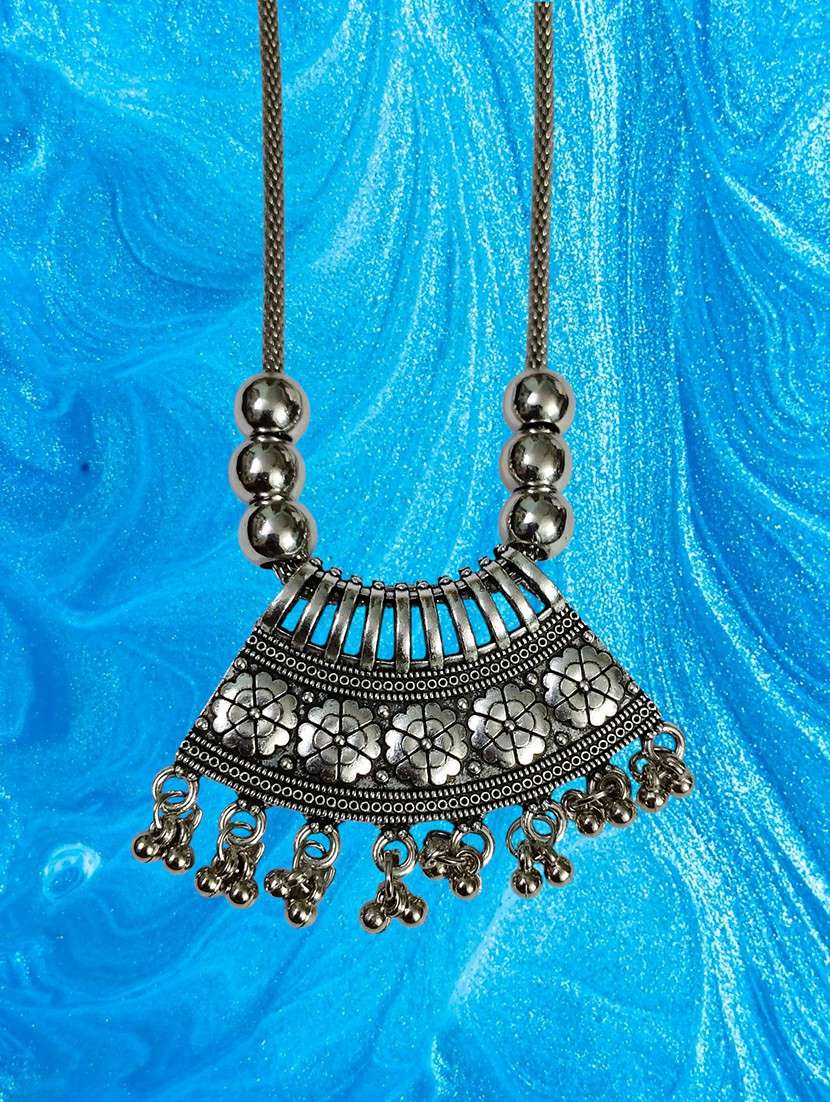 artificial oxidised silver big pendant trendy necklace chain jewellery