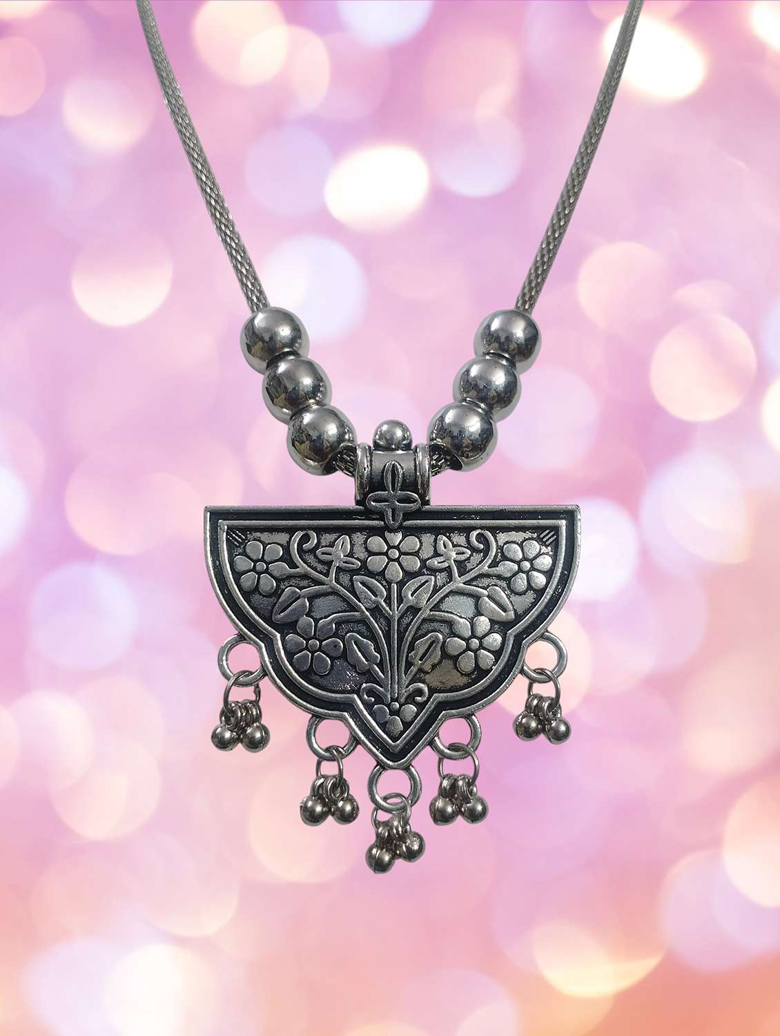 oxidised silver big pendant sassy necklace chain jewellery
