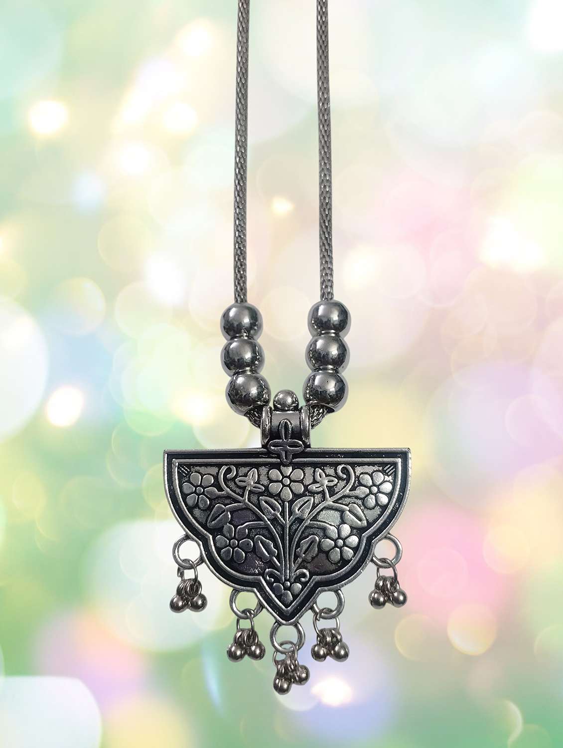 oxidised silver big pendant sassy necklace chain jewellery - 22495413 -  Standard Image - 2