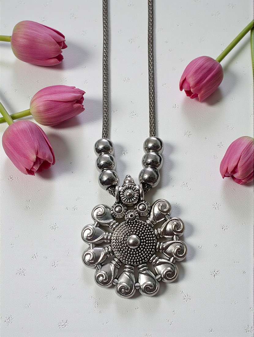oxidised silver big peacock pendant necklace chain jewellery