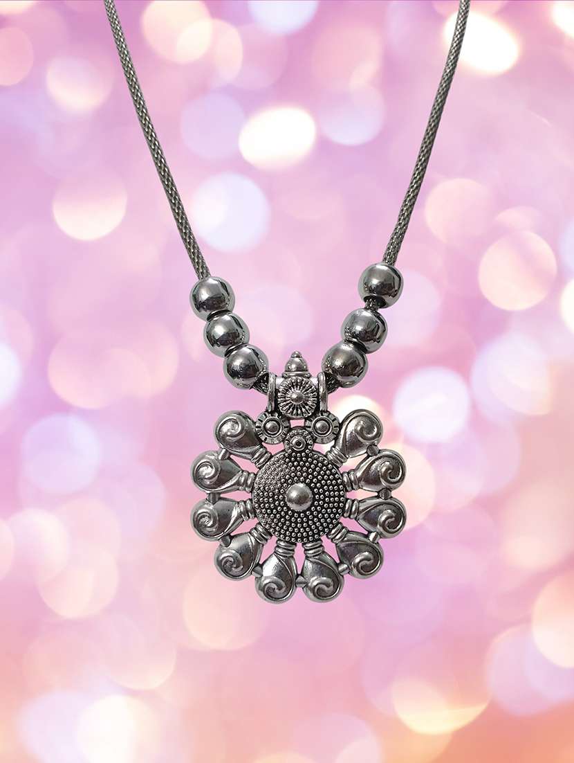 Oxidised Silver Big Peacock Pendant Necklace Chain Jewellery - 22495427 -  Standard Image - 2