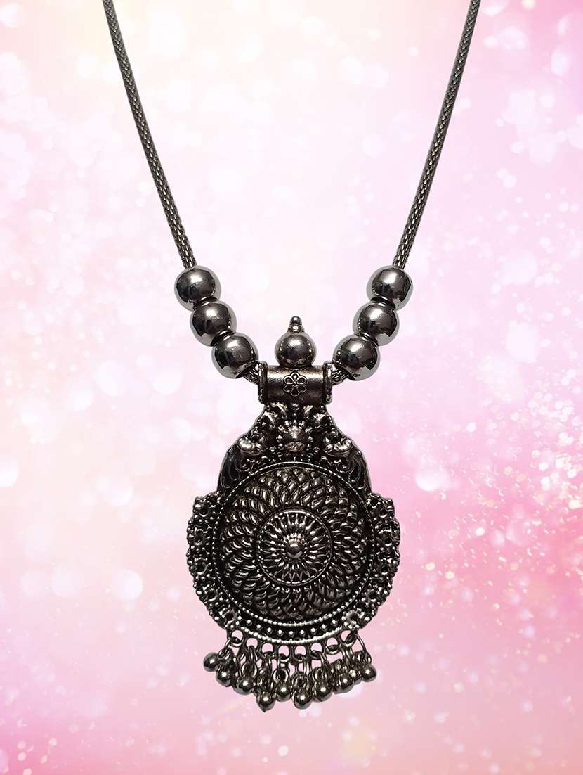 artificial oxidised silver big pendant necklace chain jewellery