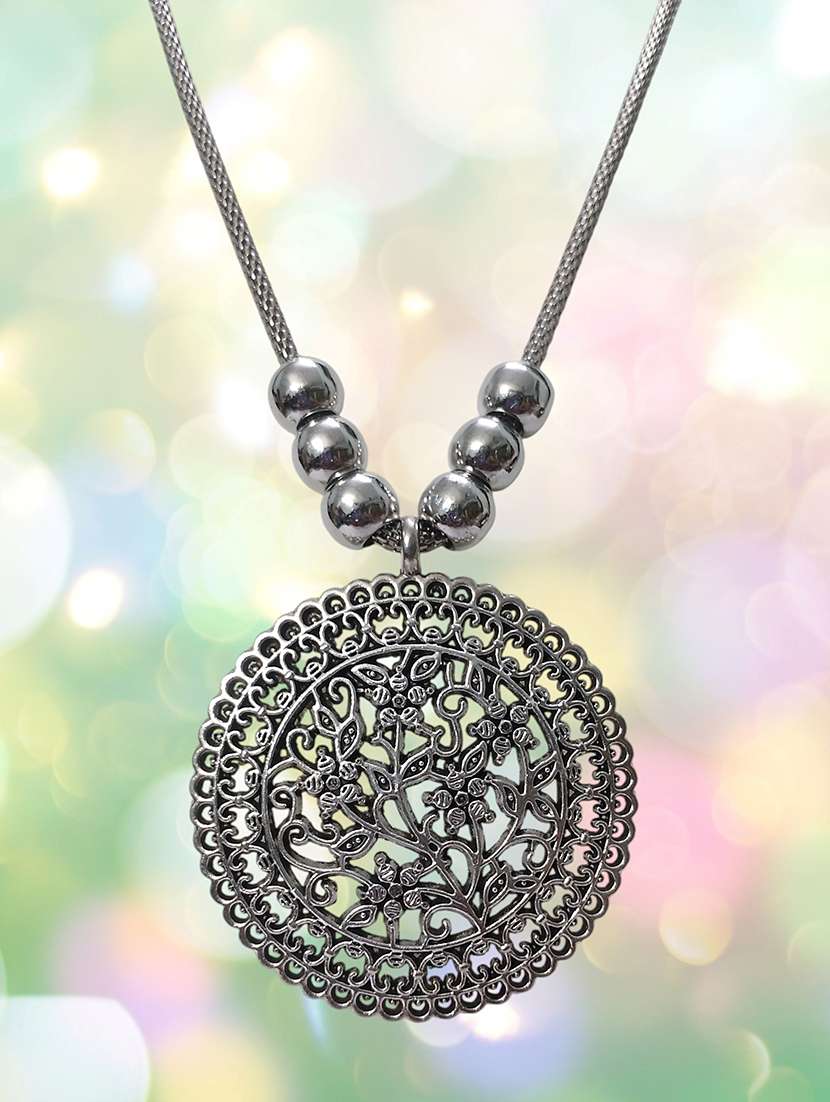 oxidised silver trendy big pendant necklace chain jewellery