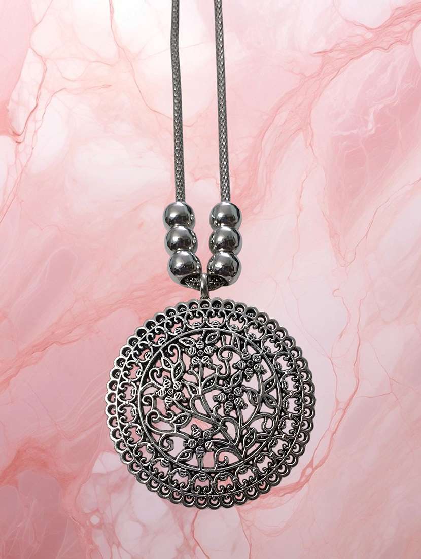 Oxidised Silver Trendy Big Pendant Necklace Chain Jewellery - 22495430 -  Standard Image - 2