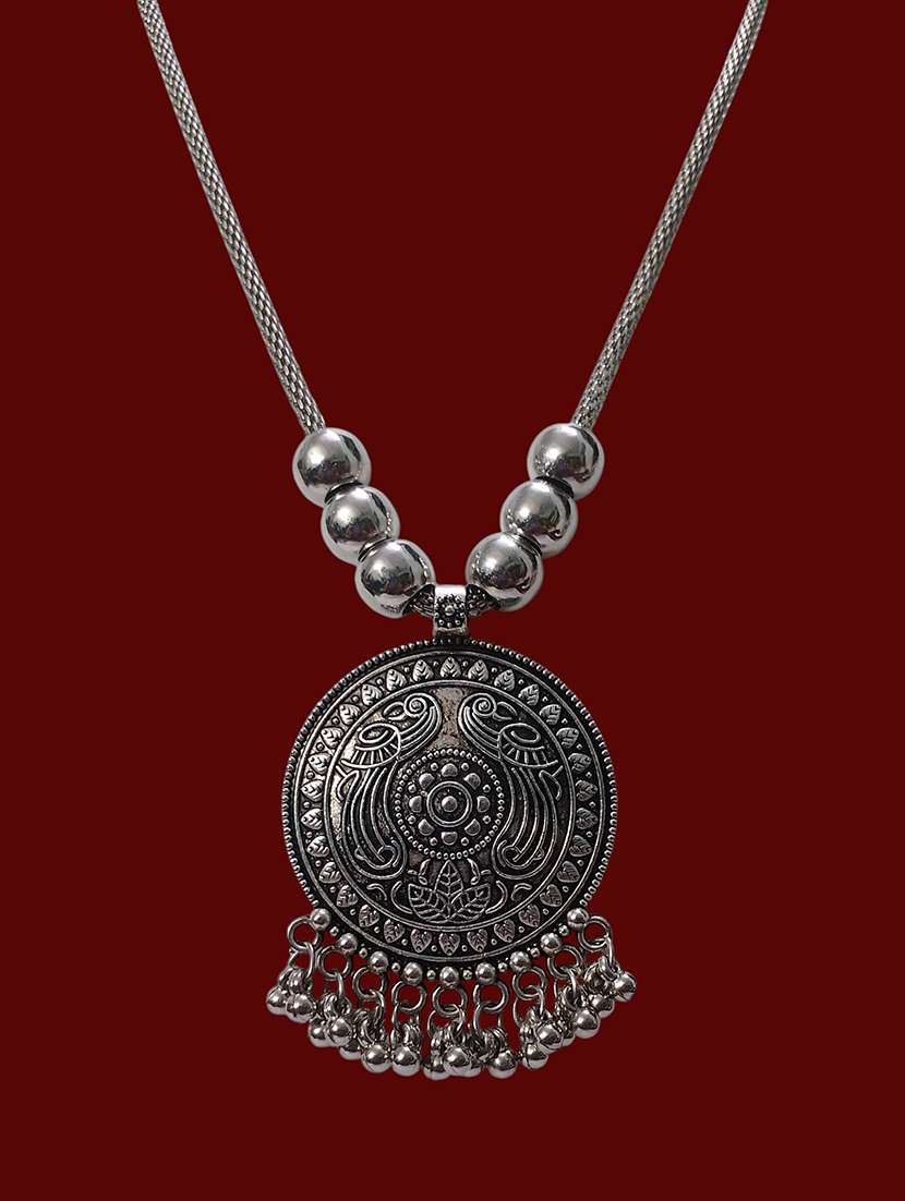 artificial oxidised silver trendy large pendant necklace chain jewellery - 22495431 -  Standard Image - 2