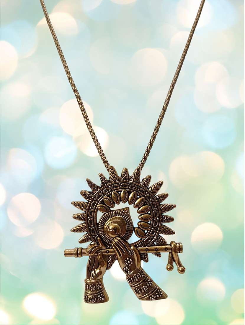 handcrafted oxidised golden flute pendant necklace - 22495432 -  Standard Image - 2