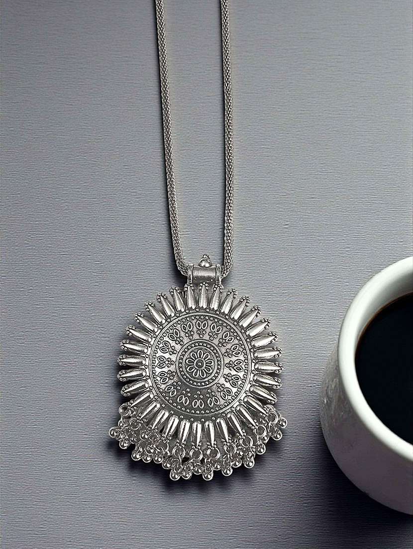 artificial oxidised silver big pendant necklace chain antique - 22495436 -  Standard Image - 2