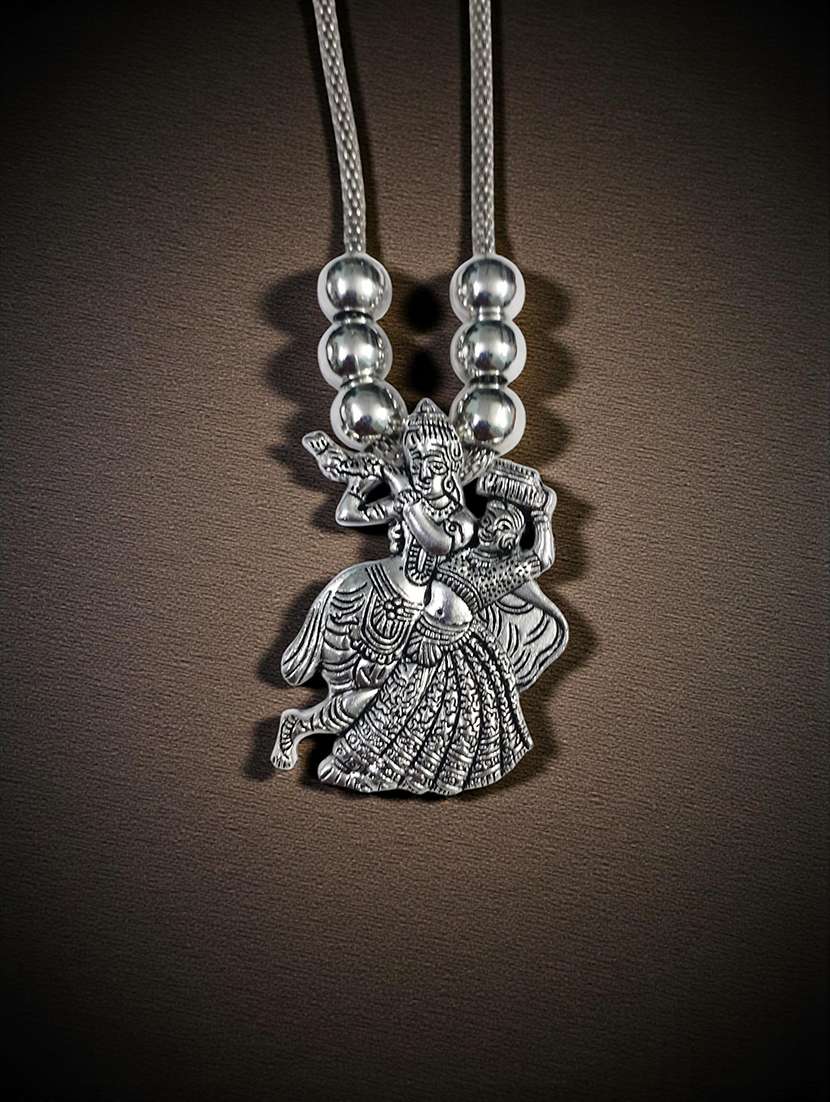 antique oxidised silver radha krishna pendant necklace chain - 22495437 -  Standard Image - 2