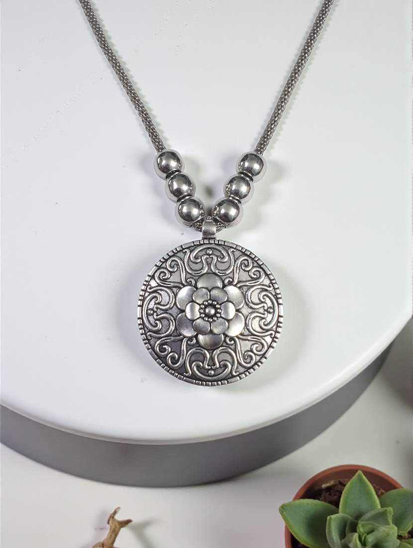 artificial oxidised silver big pendant necklace chain