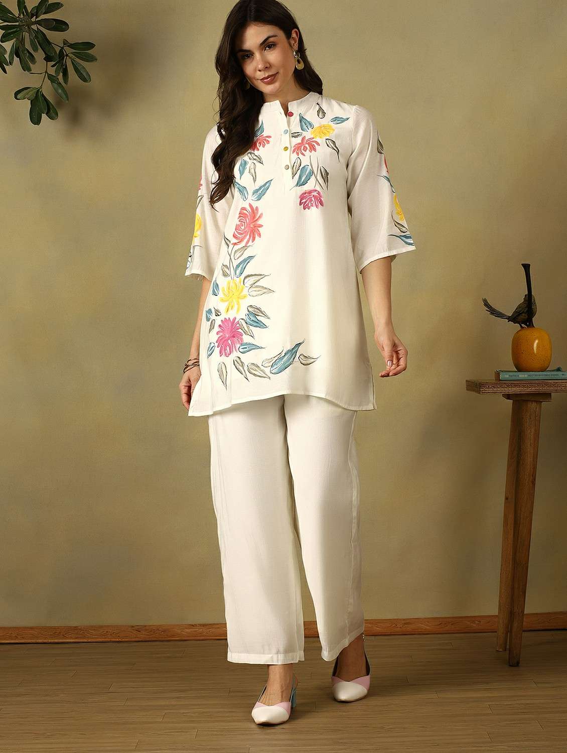 women floral printed three quarter sleeve co-ord set - 22495492 -  Standard Image - 2