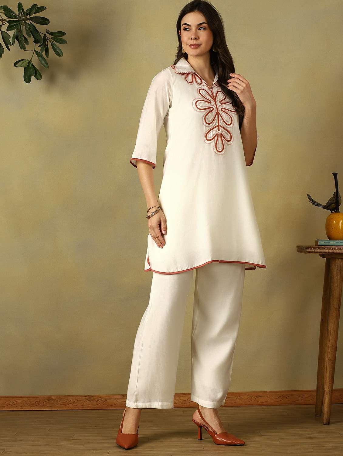 women embroidered collared top and trouser co-ord set - 22495493 -  Standard Image - 2